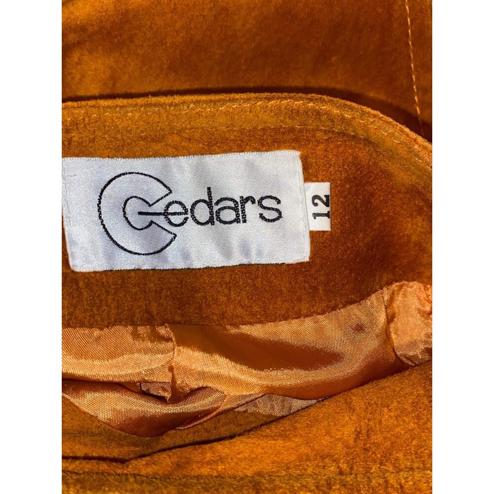 Women's Vintage Cedars 100% Suede Leather Zipper Skirt Size 12 Cross Front Lined - Picture 4 of 6